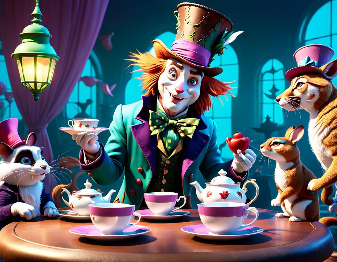 Mad Hatter's Tea Party in Animated 3D Style