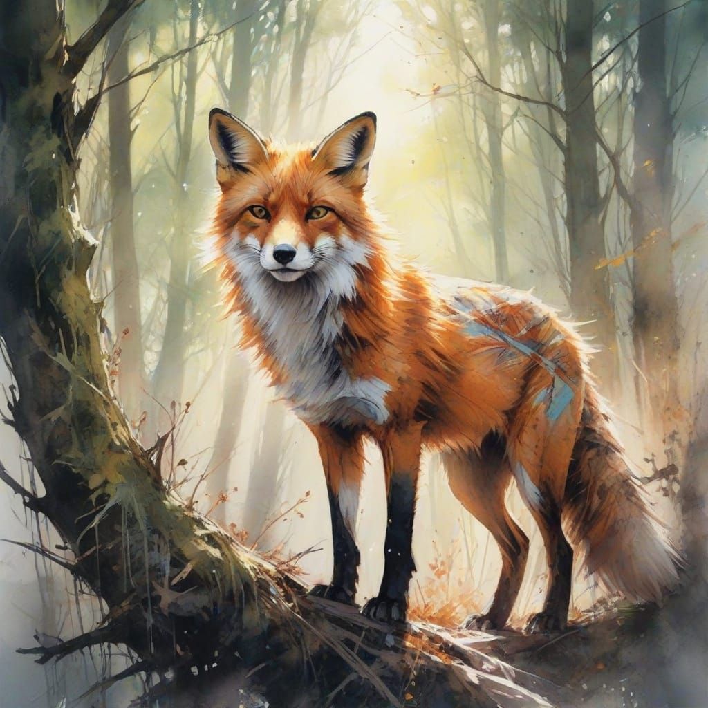 Surreal Forest Scene in Watercolour Style