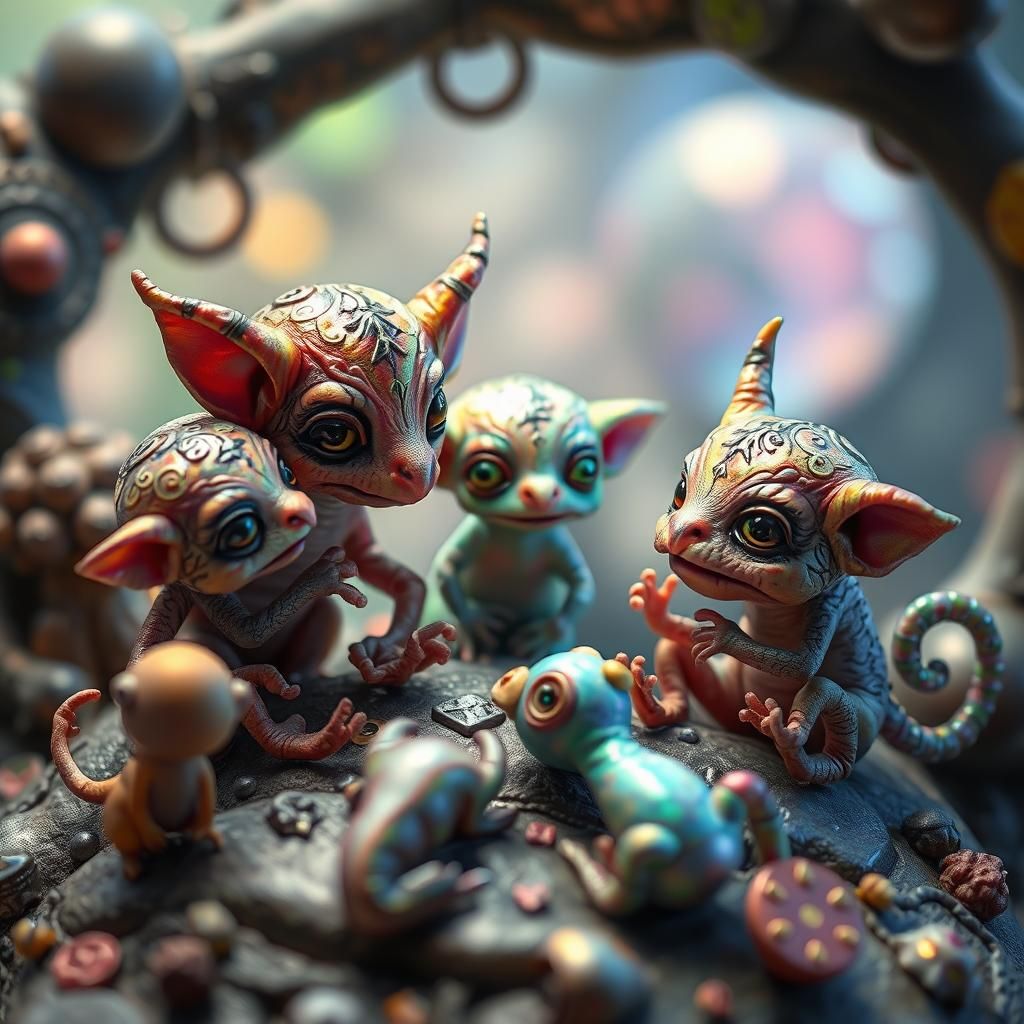 Whimsical Creatures in Surreal Dreamscape