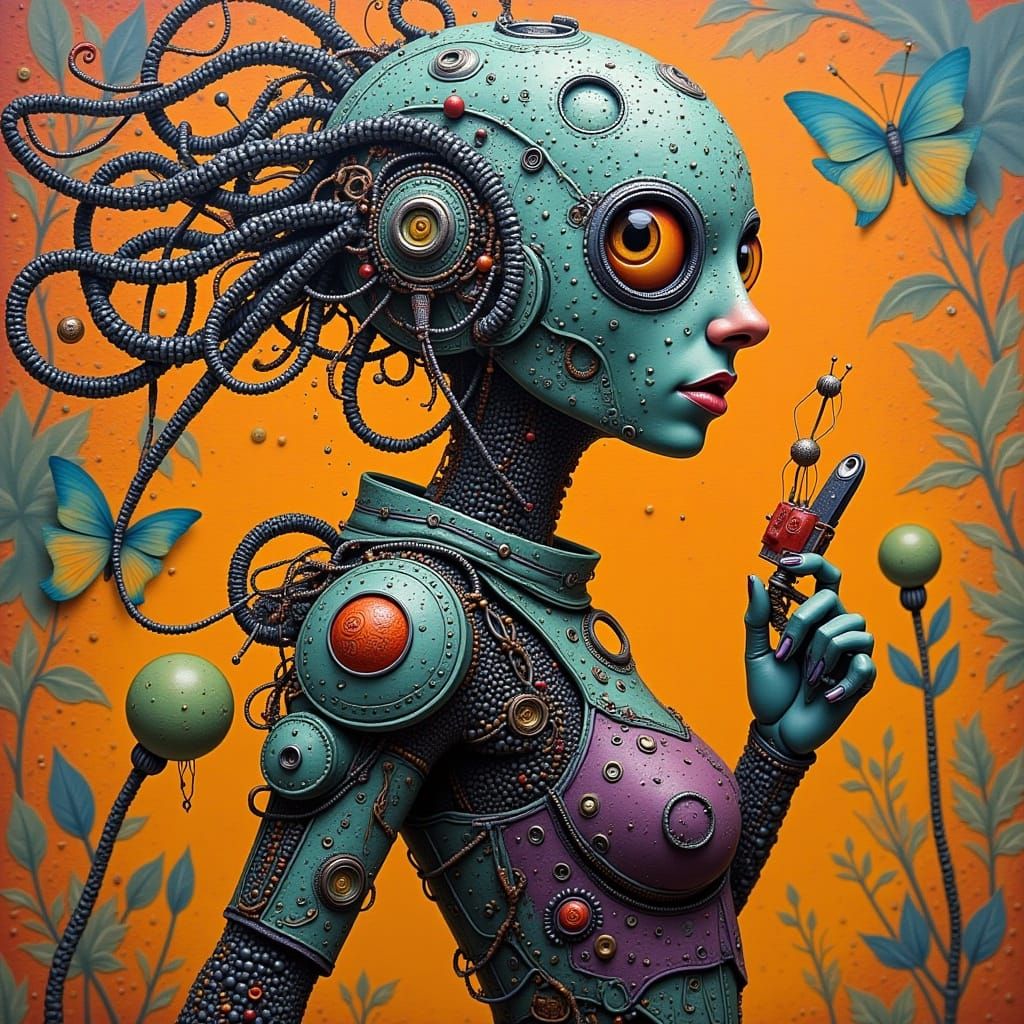 Cyborg Goddess in a Galactic Landscape