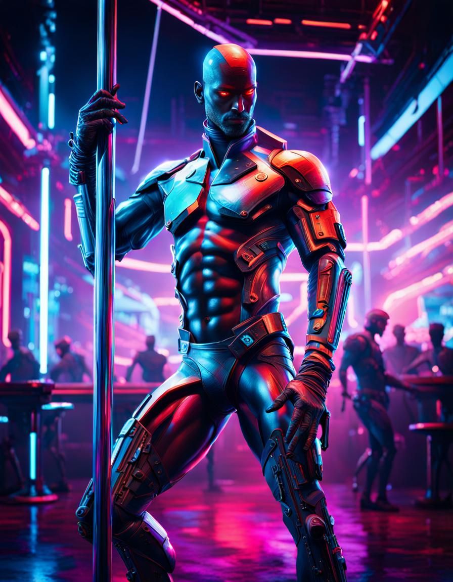 Android Pole Dancer in Sci-Fi Neon Club