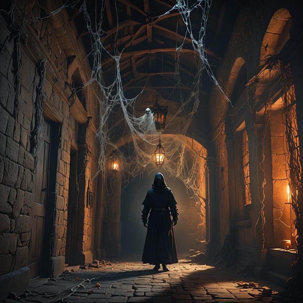 Casper in Creepy Haunted House: Dark Fantasy Matte Painting