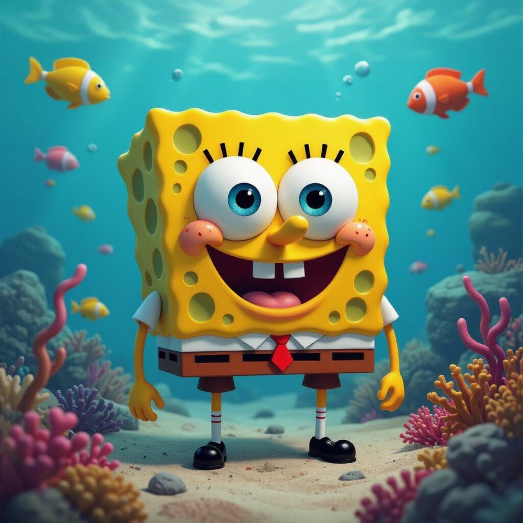 Spongebob in Neo-Expressionist Submarine Landscape