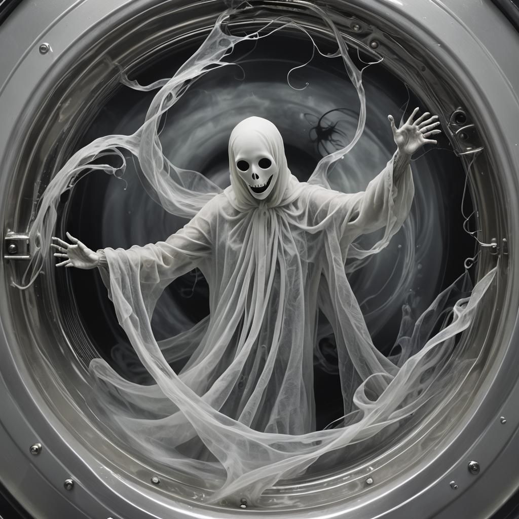 Ghostly Figure in Laundry Washer, Digital Art