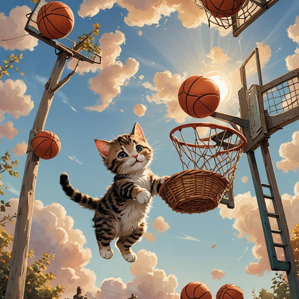 Baby Cat Dunks Earth: Whimsical Children's Illustration
