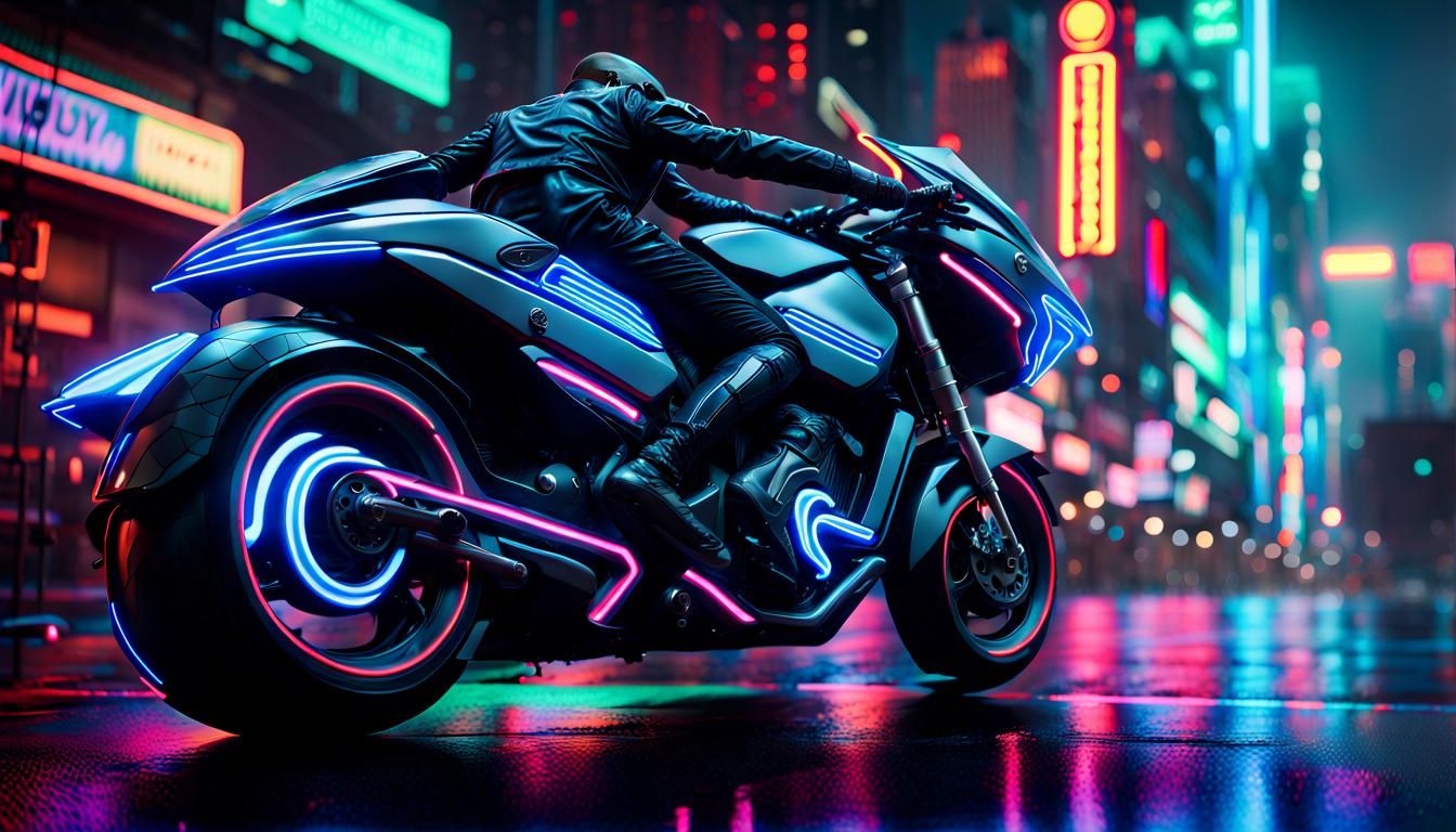 Lizard Rider in Neon Cyberpunk Cityscape