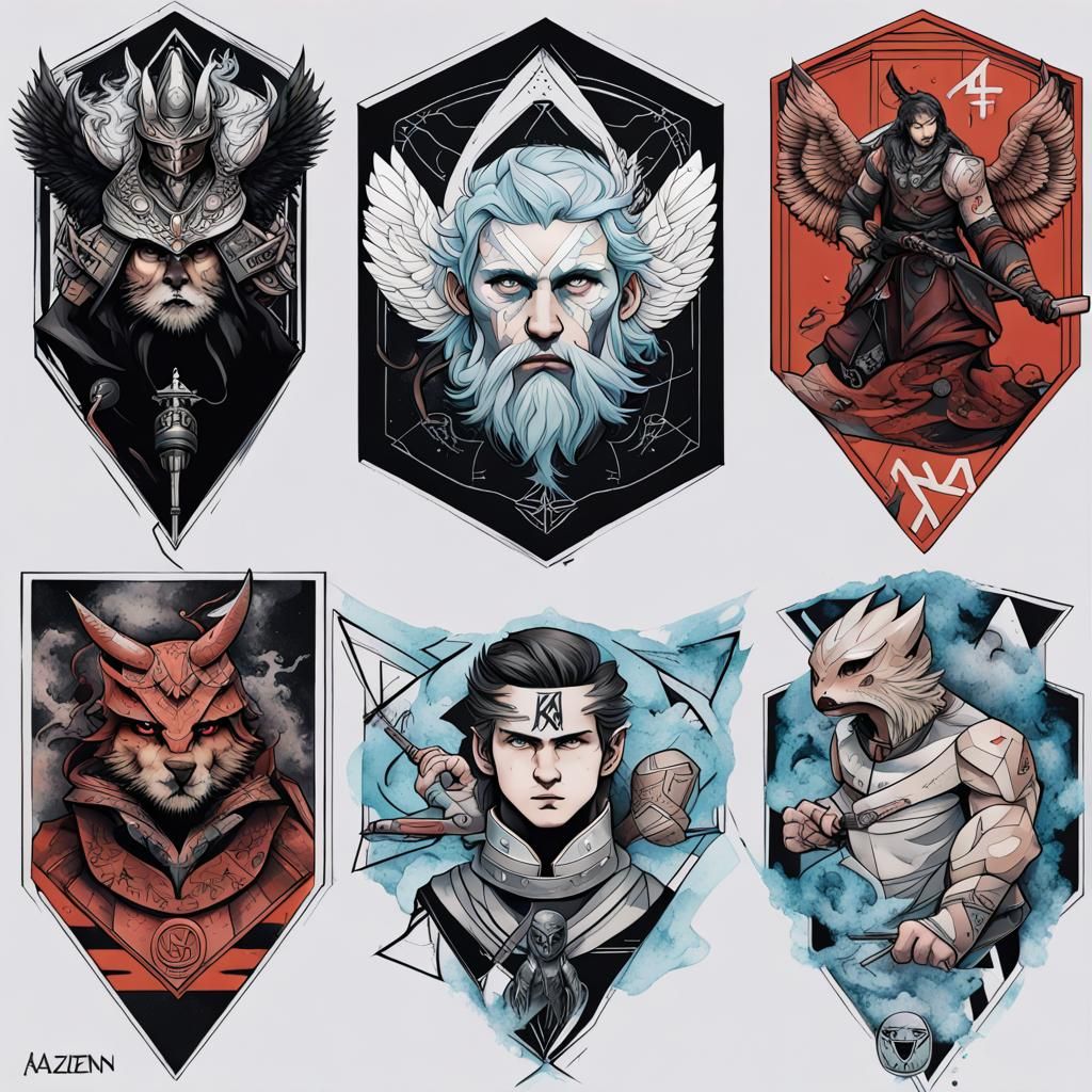 Geometric Tattoo Design with Hockey and Fantasy Elements