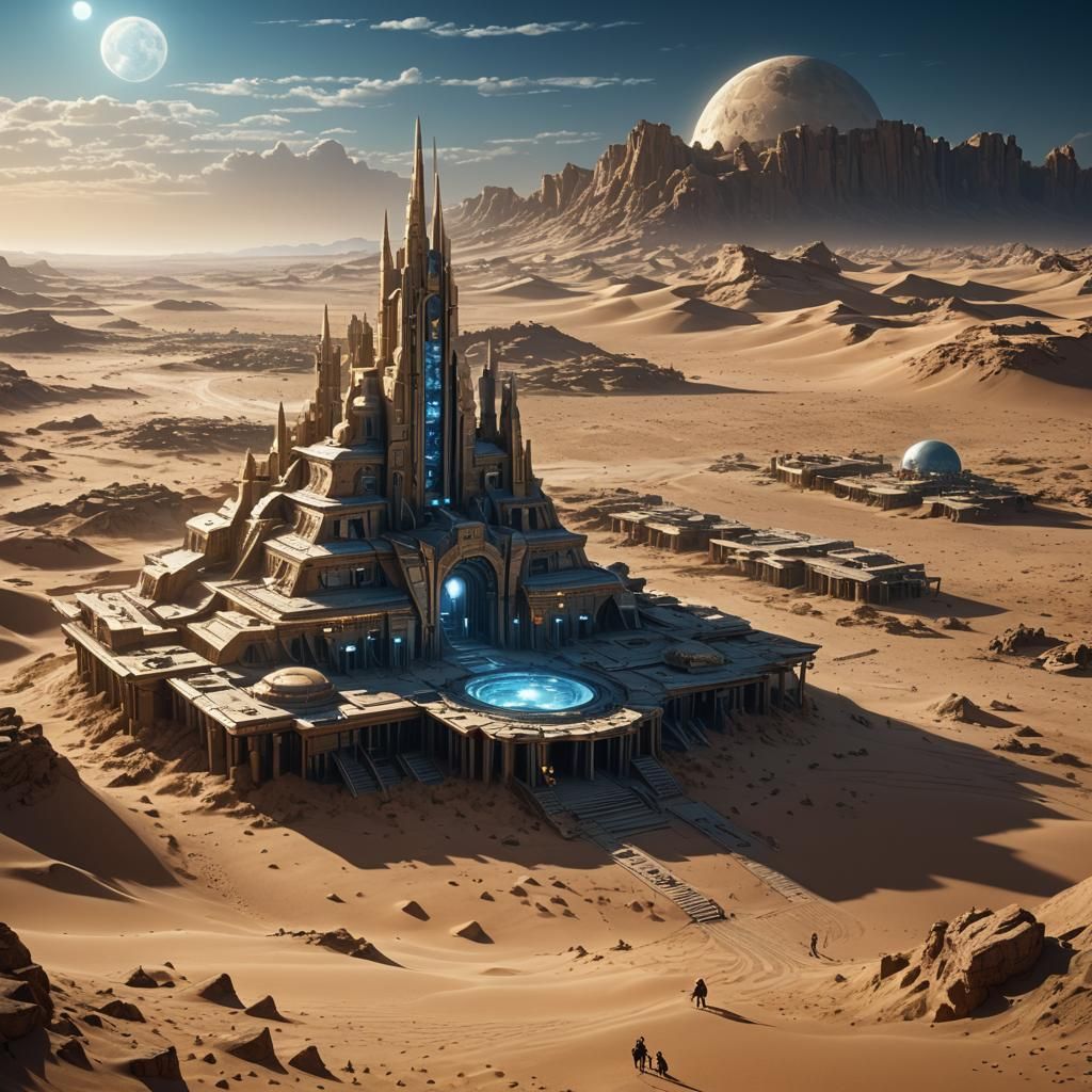 Desert Spaceport at Night: Digital Matte Painting