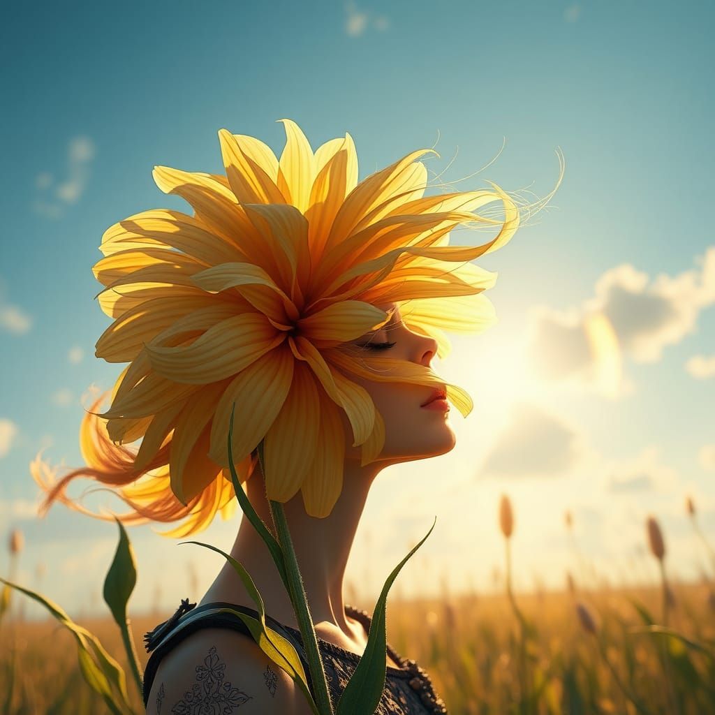 Windy Field Cornflower in Hyperdetailed Digital Art