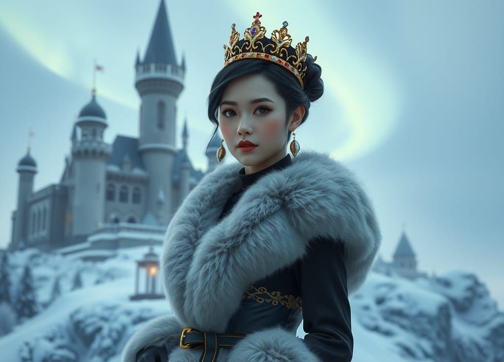 Surreal Thai Princess Stands Before Winter Castle in Frosty ...