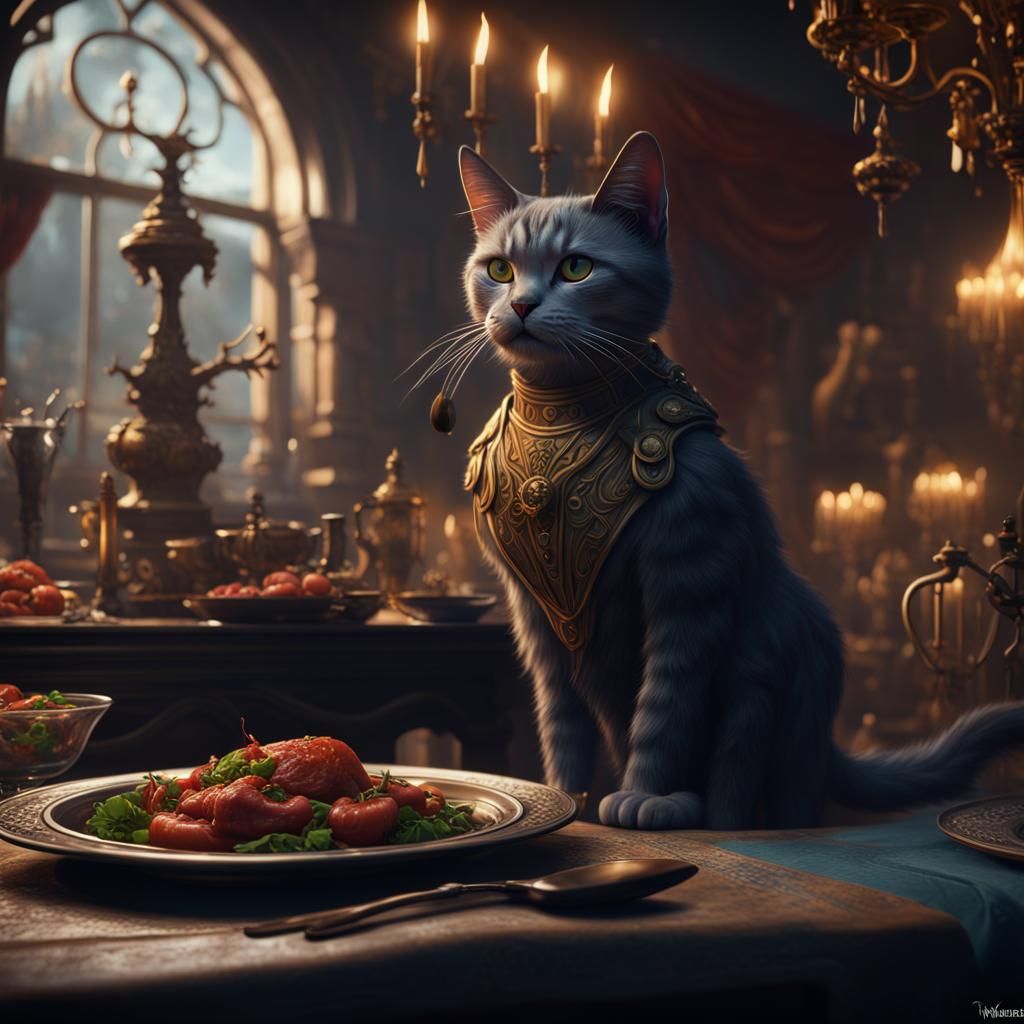 Demanding Cat in Detailed Fantasy Painting