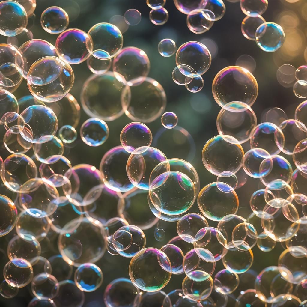 Floating Iridescent Bubbles in Sharp Focus