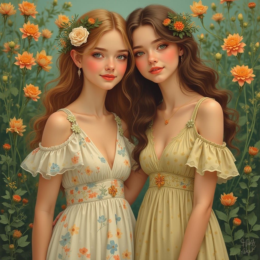 Gentle Women in Whimsical Floral Landscapes