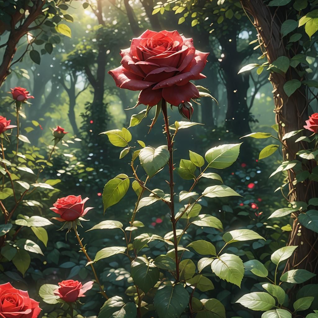 Enchanted Garden: Red Rose in Anime Style