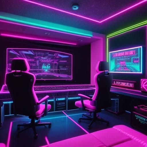 Synthwave Neon Gaming Room