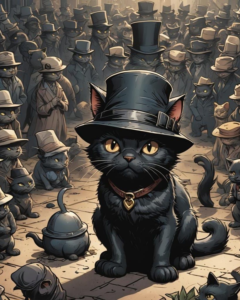 Cartoon Cat Bowing in Comic Book Art Style