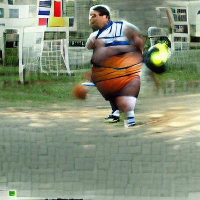 Overweight Soccer Player Playing Basketball