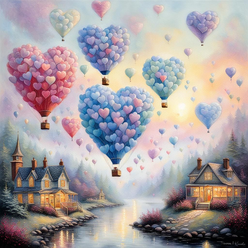 Pastel Heart Balloons in Ethereal Fantasy Style