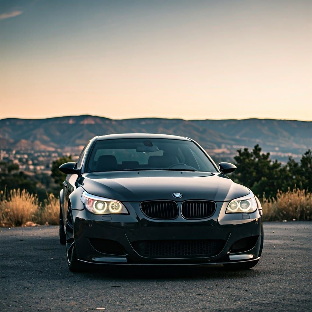 Black BMW M5 in Golden Hour, Cinematic Style