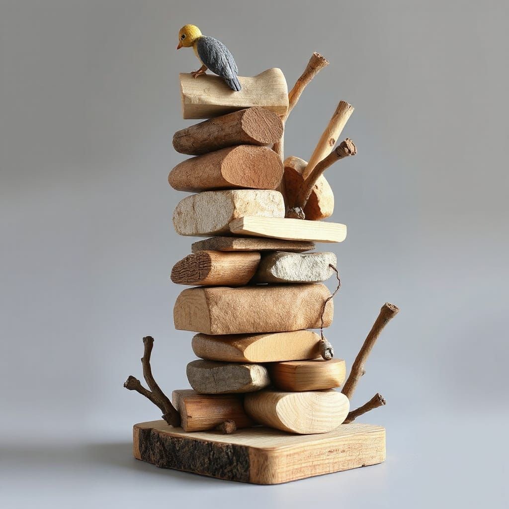 Whimsical Wooden Sculptures in Natural Style