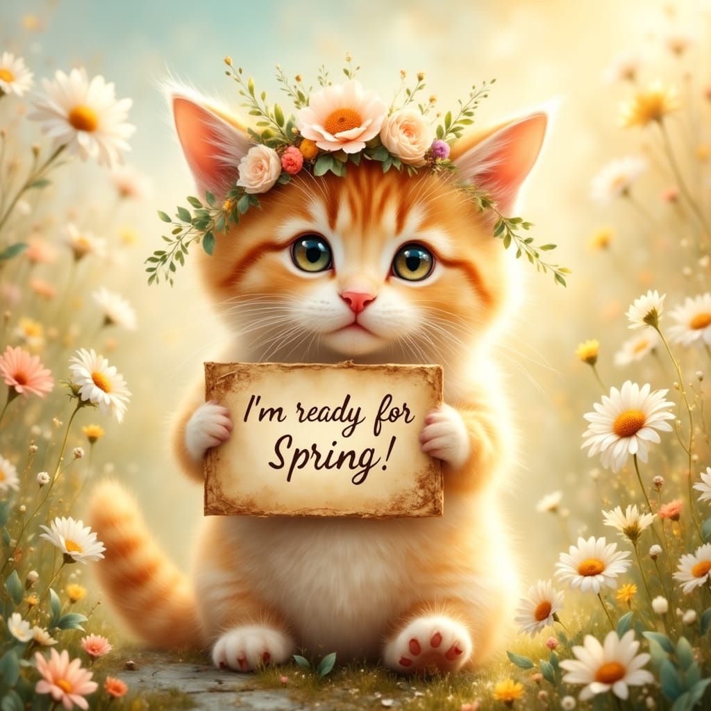 Springtime Kitten in Floral Headband