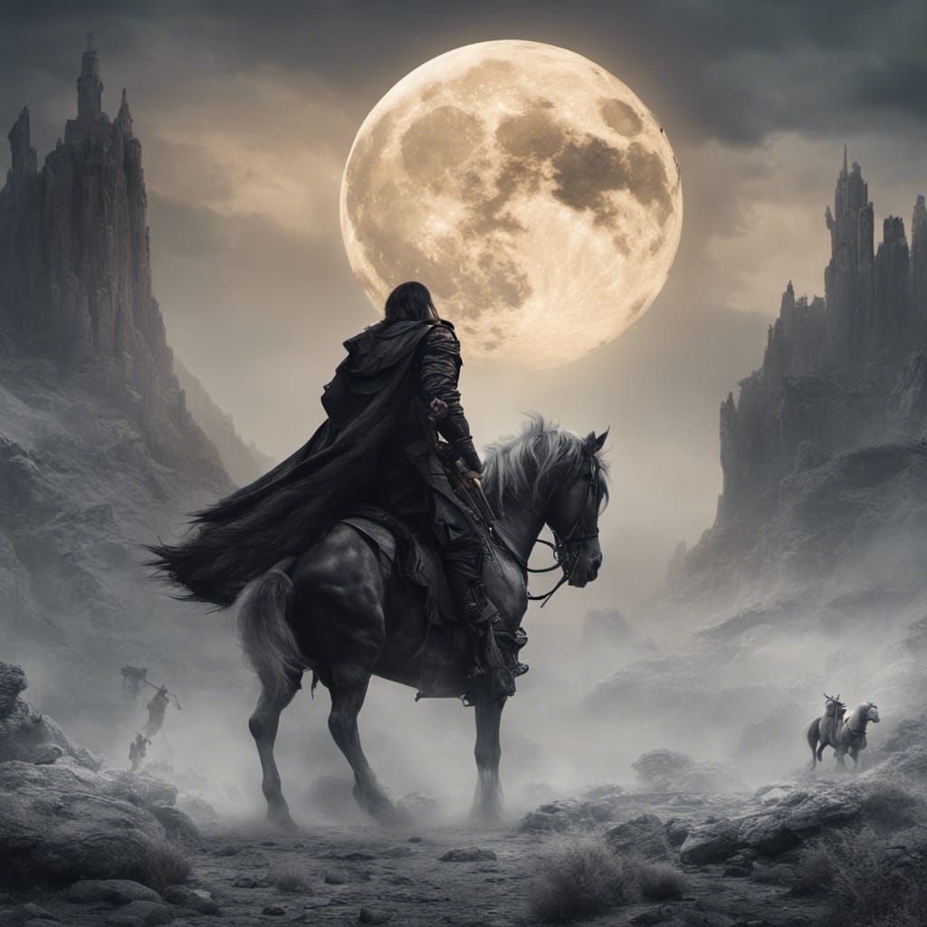 Eerie Noonwraith Haunts Moonlit Battlefield: Digital Matte P...