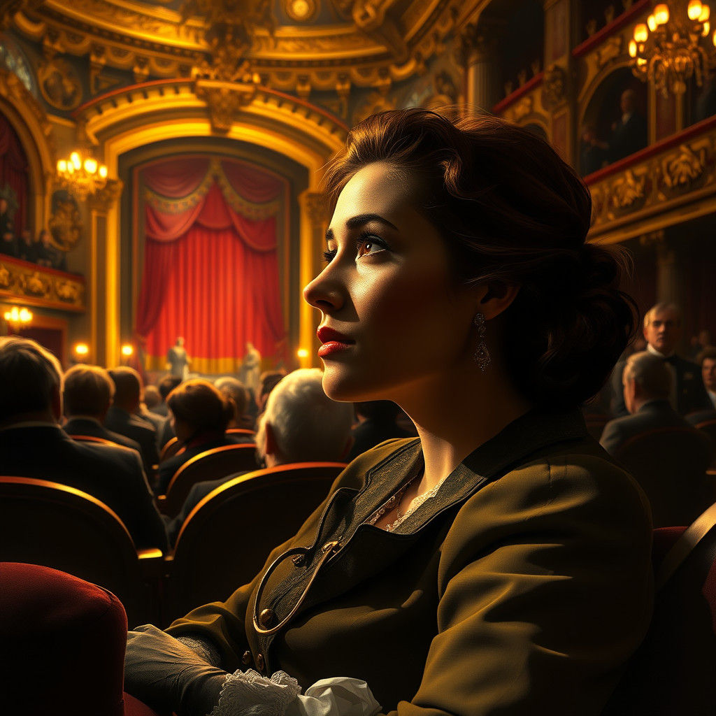 Woman in Theater, Hyperrealistic Digital Art