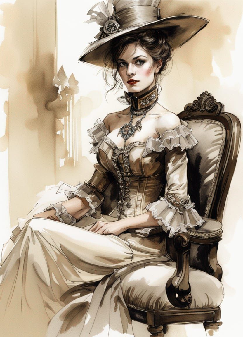 Victorian Woman Portrait in Opulent Comic Art Style