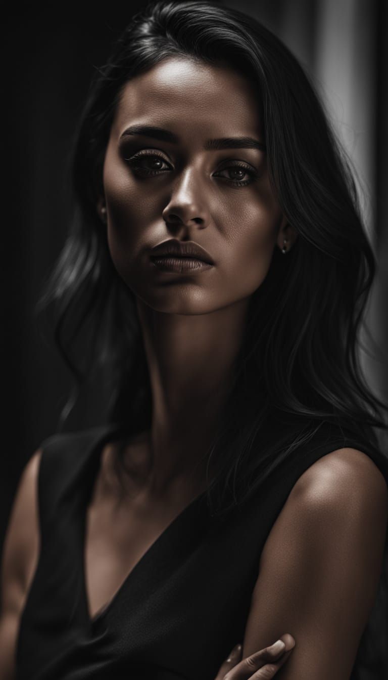 Moody Black and White Portrait of a Woman with Intense Gaze