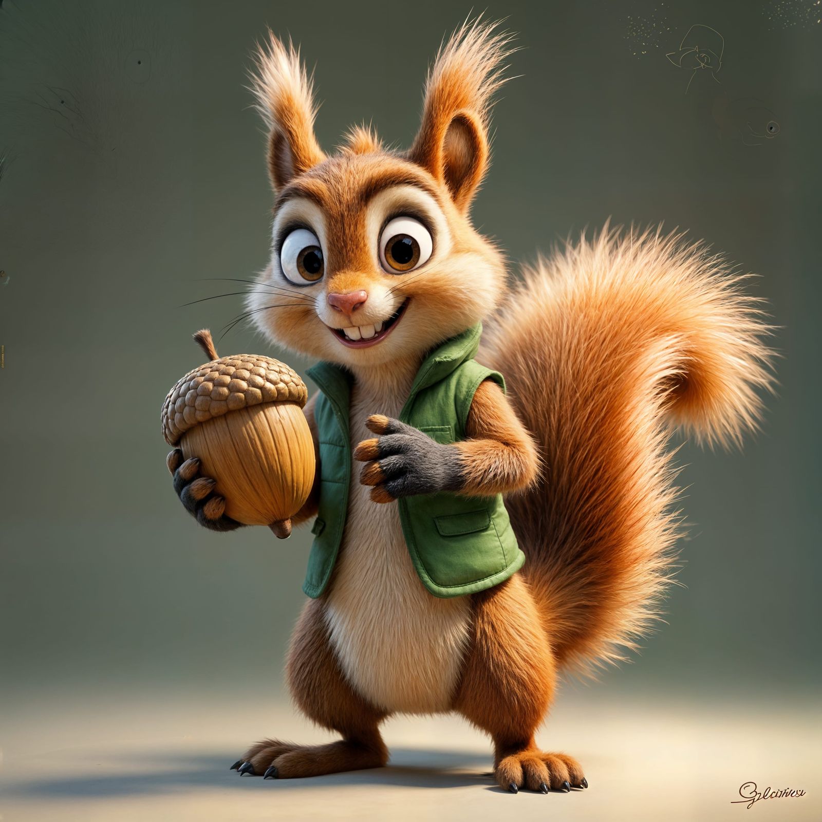 Cartoon Squirrel Character in Pixar-Style 3D Animation