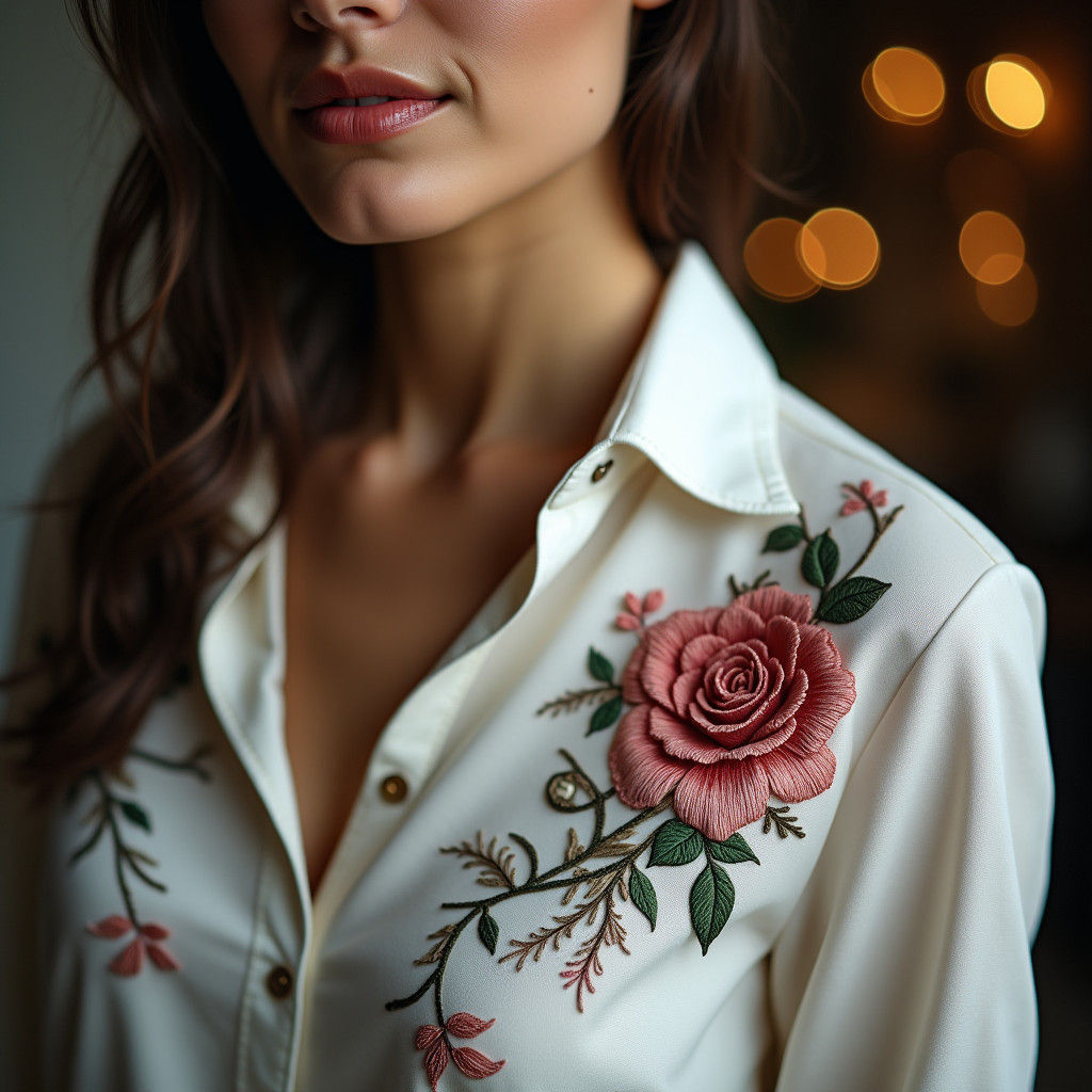 Rose Embroidery Portrait: Professional Studio Quality