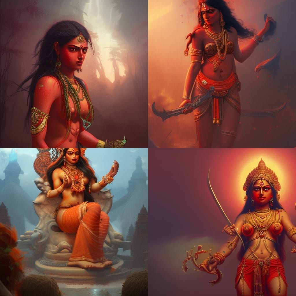 Red-Skinned Hindu Goddess Matangi in Dark Fantasy Style