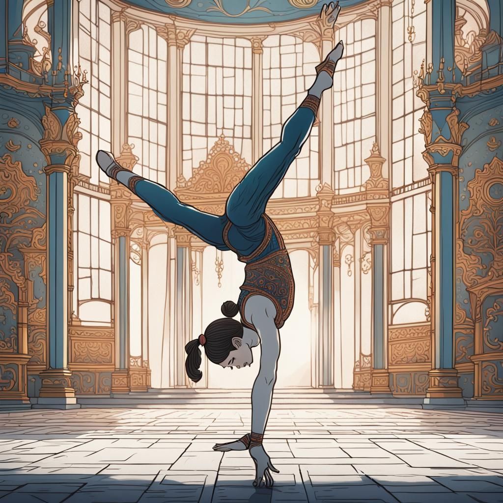 Ballerina Handstand: Simple Line Drawing in Detailed Matte S...