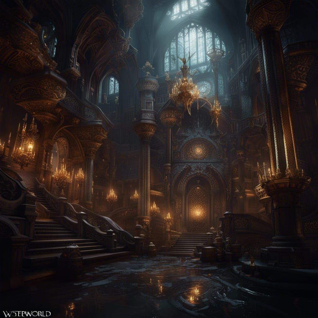 Dark Fantasy Landscape in Purple and Yellow