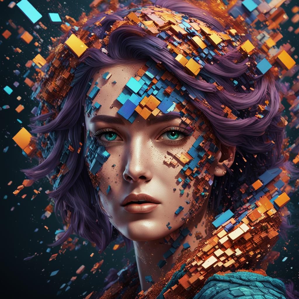Glitch Portrait of a Girl in Digital Art Style