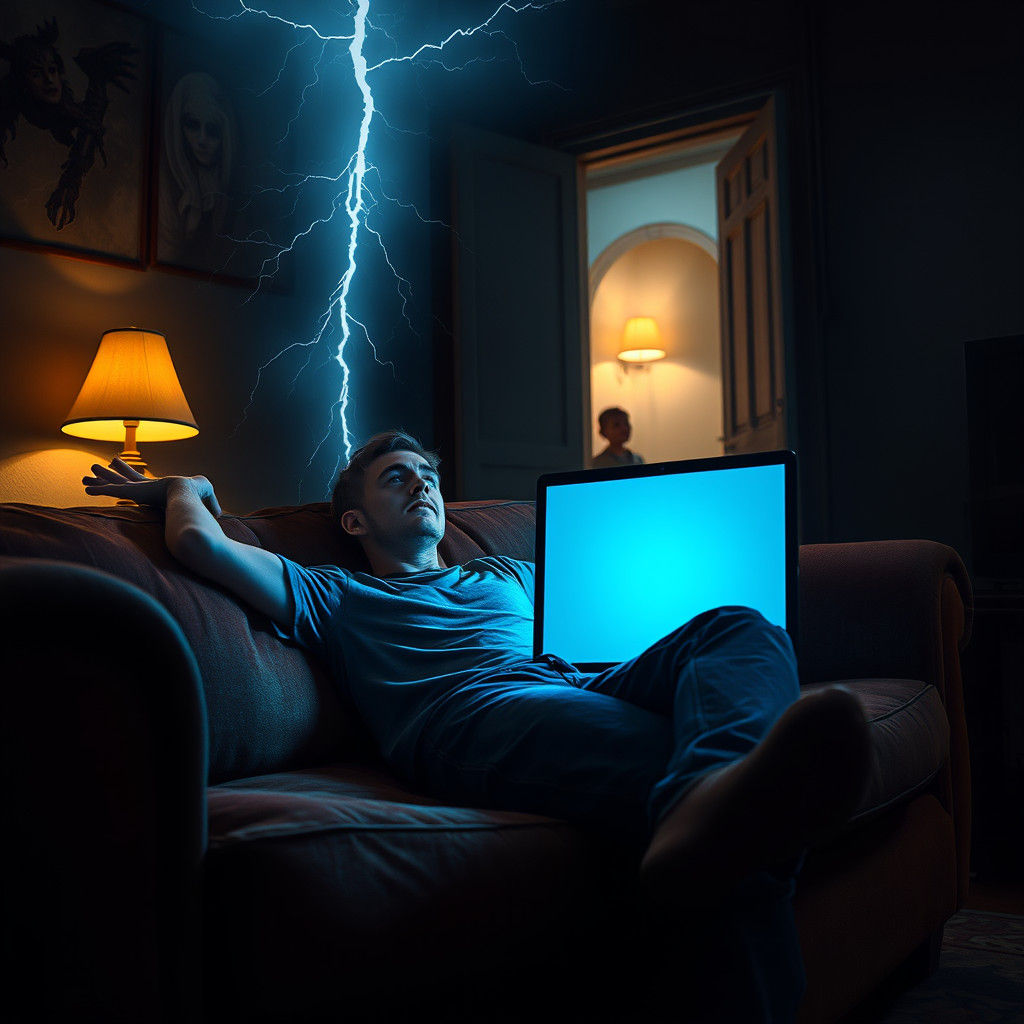 Eerie Night: Man Jolts Awake During Thunderstorm