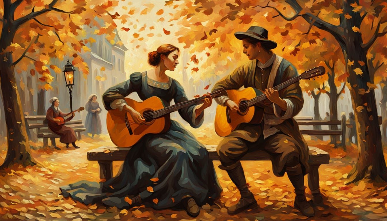 Medieval Style Painting of a Dance in Autumn