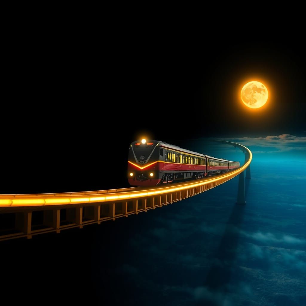 Train Crosses Glowing Sky Railway at Dawn