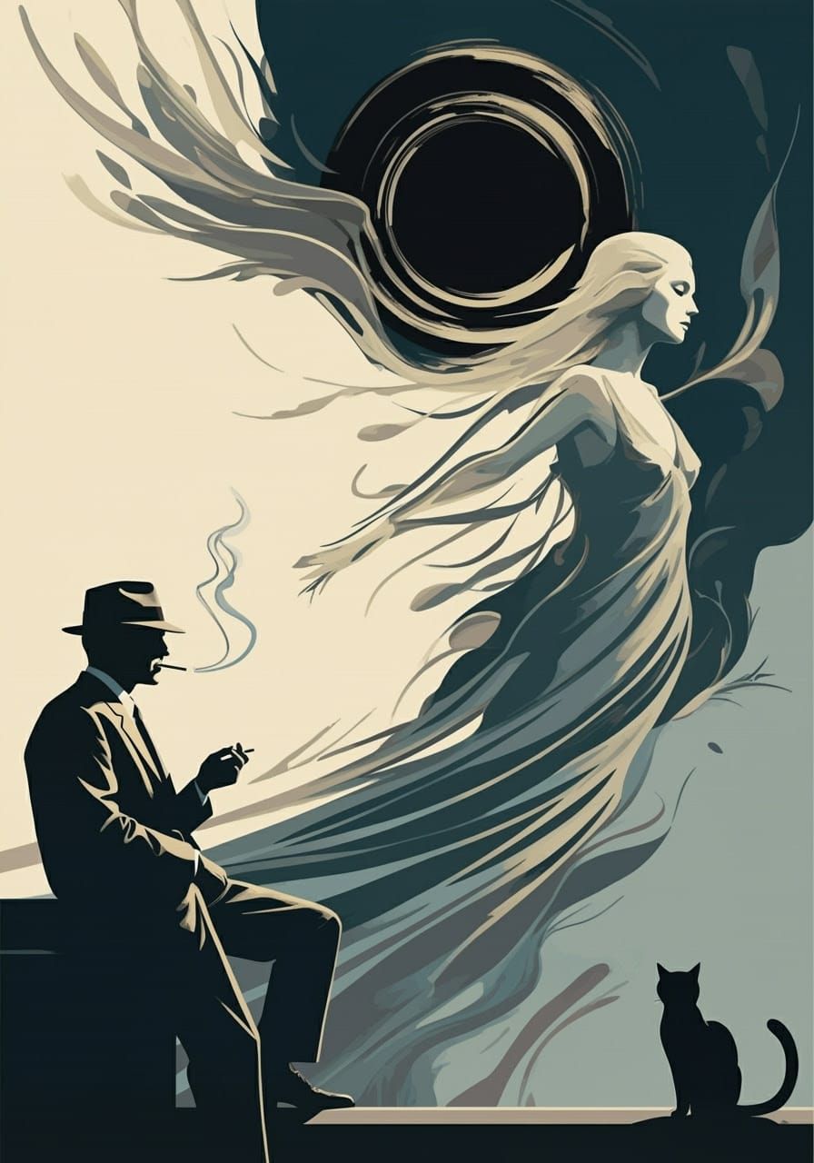 Surreal Noir Composition in Minimalist Palette