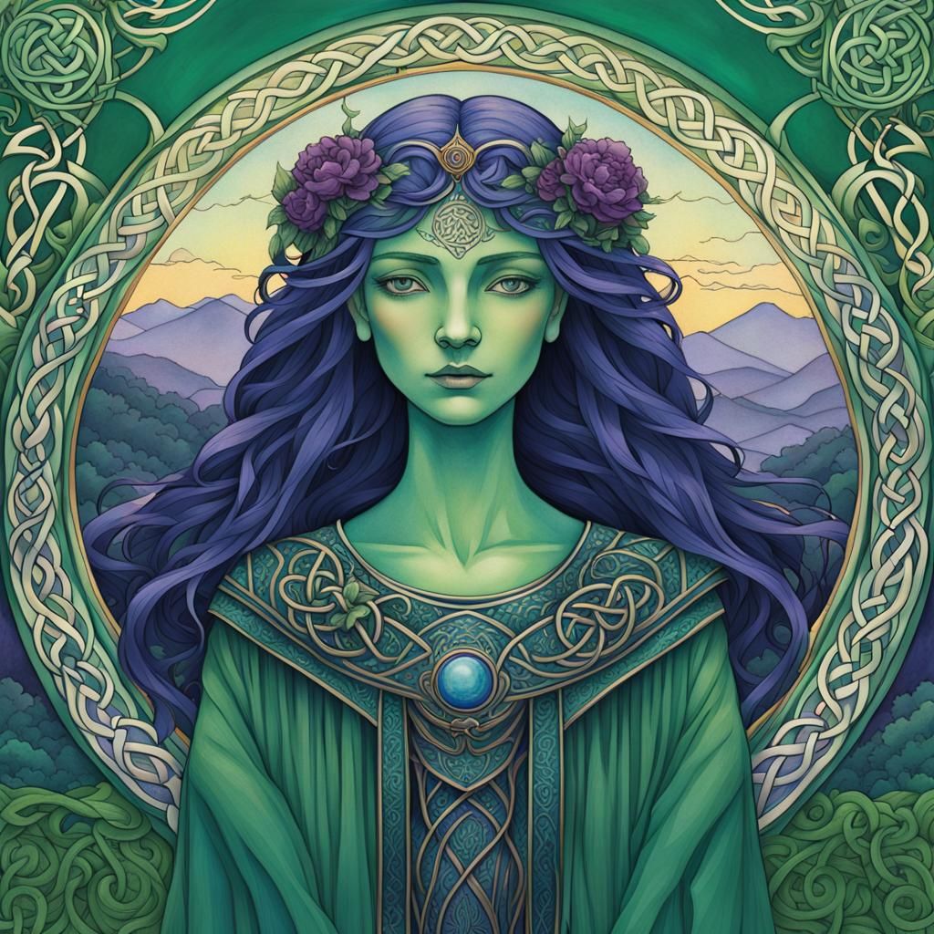Celtic God and Goddess Portrait in Art Nouveau Style