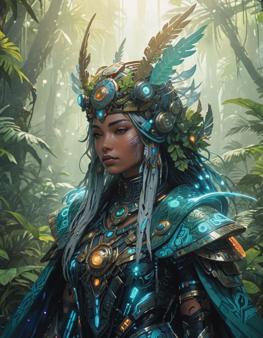 Cyborg Priestess in Cyberpunk Comic Book Art