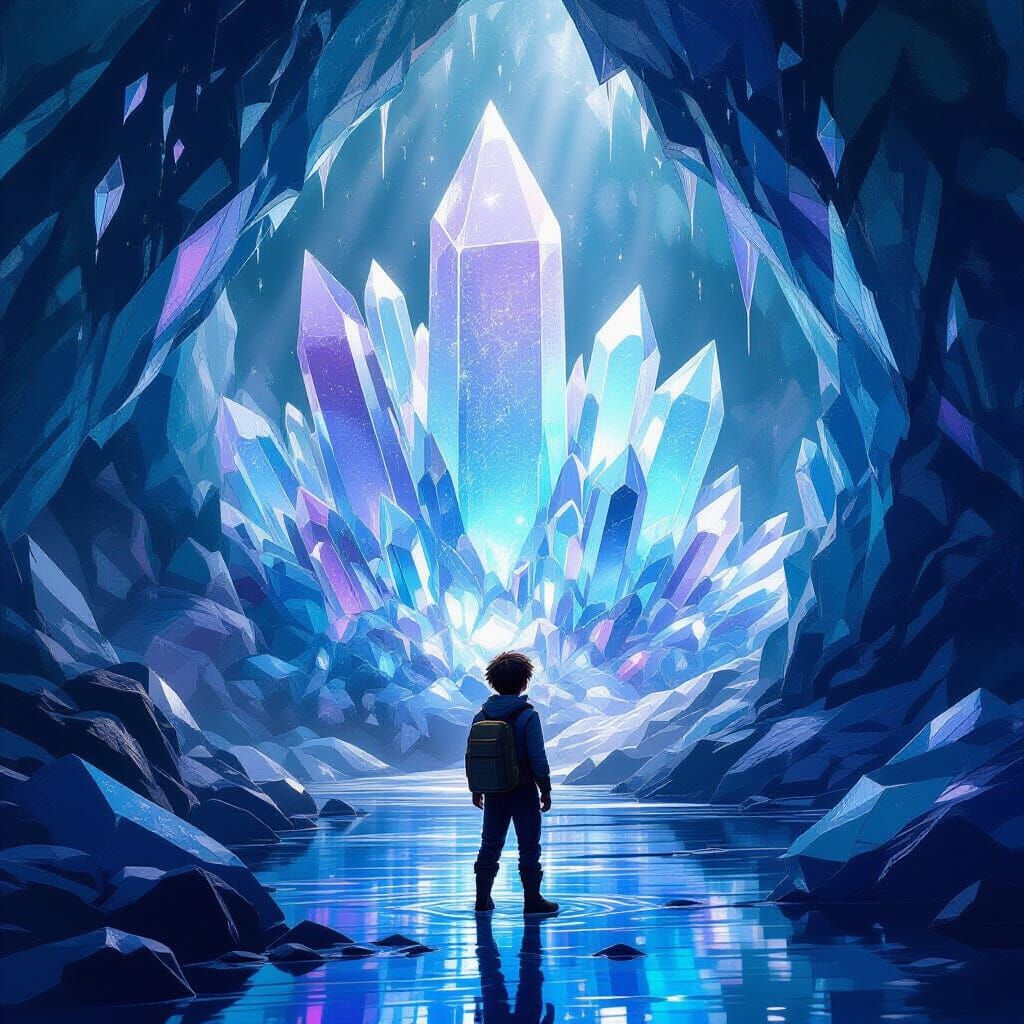 Adventurer Explores Shimmering Crystal Cave