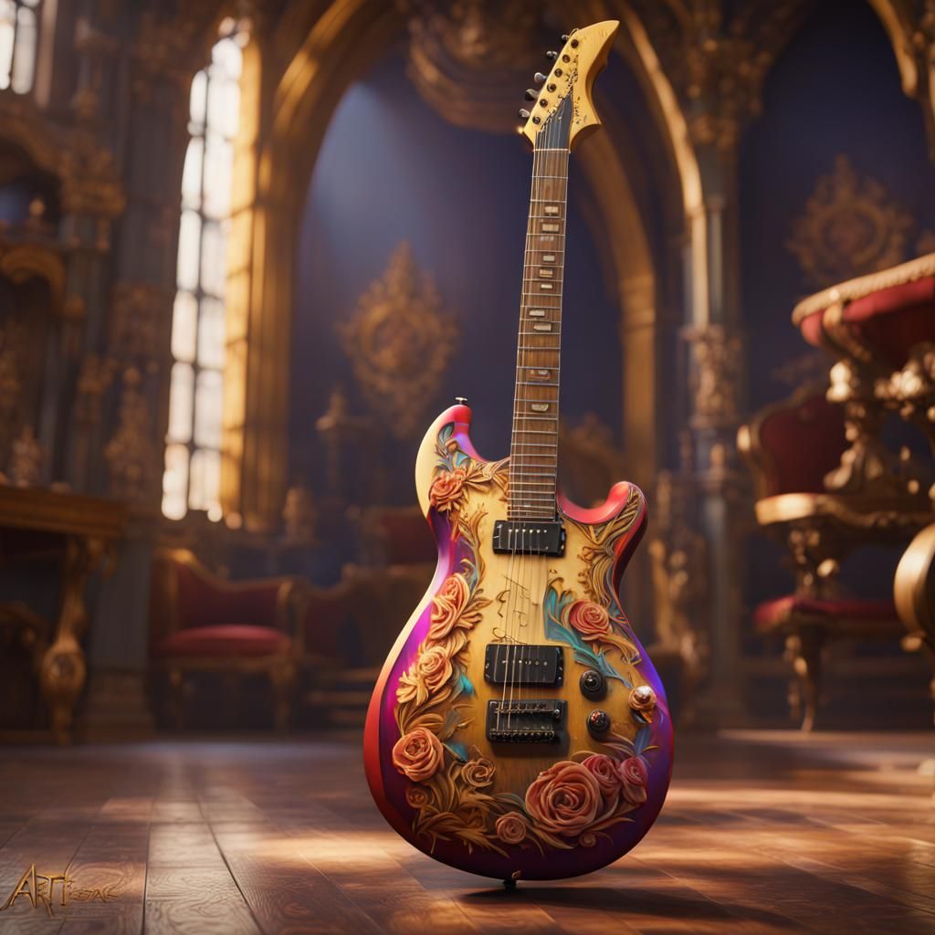 Beauty and the Beast Electric Guitar: Detailed Matte Paintin...
