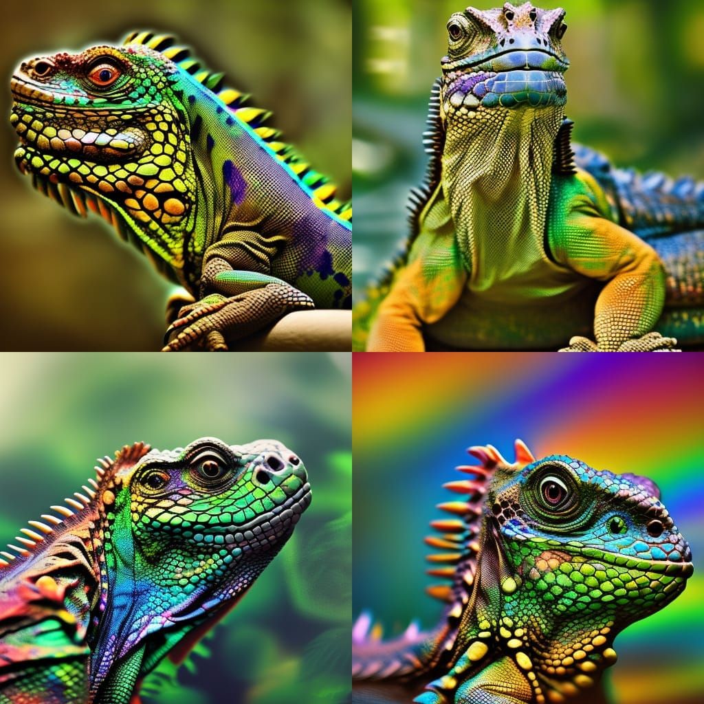 Rainbow Iguana in Lush Forest, Hyperdetailed Photography