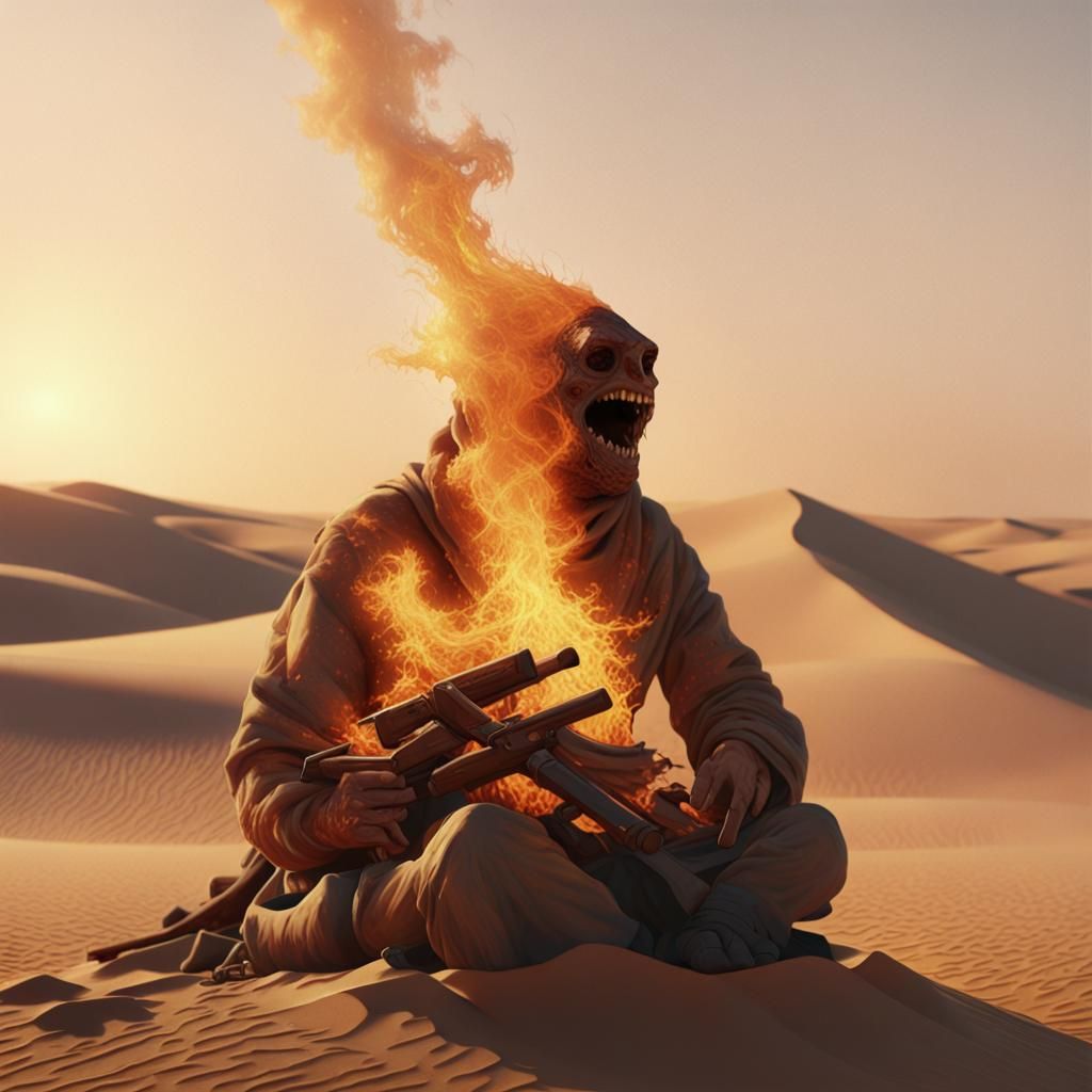 Desert Bonfire in Lo-fi Realism Aesthetic