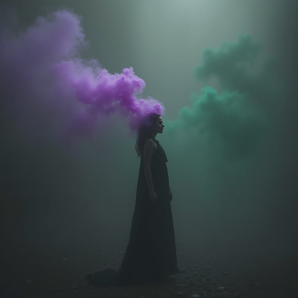 Mysterious Atmosphere with Swirling Purple and Green Hues