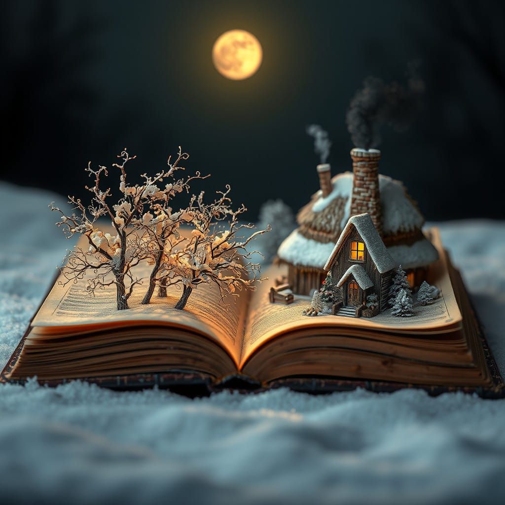 Leather-Bound Book Opens to Winter Wonderland Scene