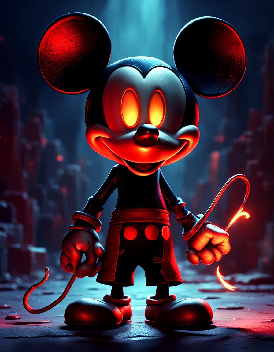 Evil Mickey Mouse in Pixar Concept Art Style