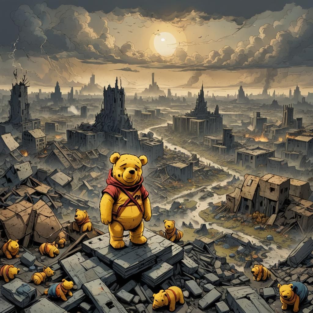 Apocalyptic Winnie the Pooh in Ruins