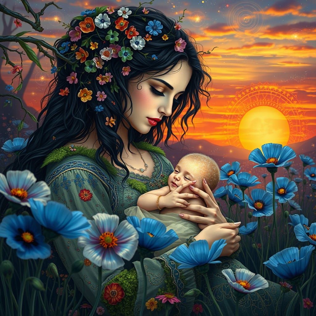 Ethereal Mother and Stardust Child Portrait